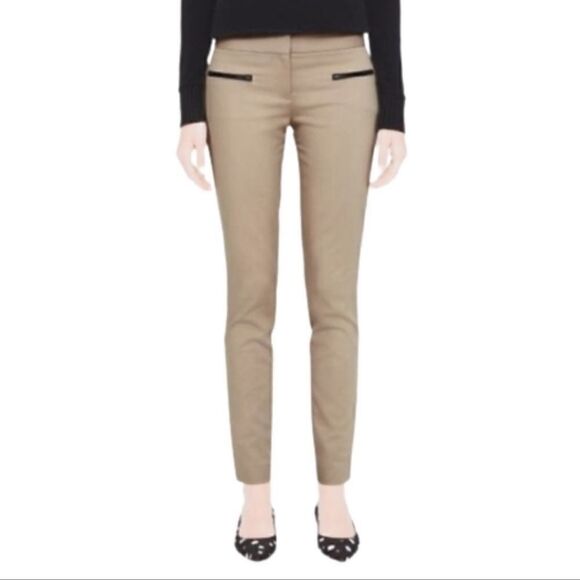CLUB MONACO Emily Khaki Leather-Trimmed Pockets Skinny-Leg Pants - Picture 1 of 9